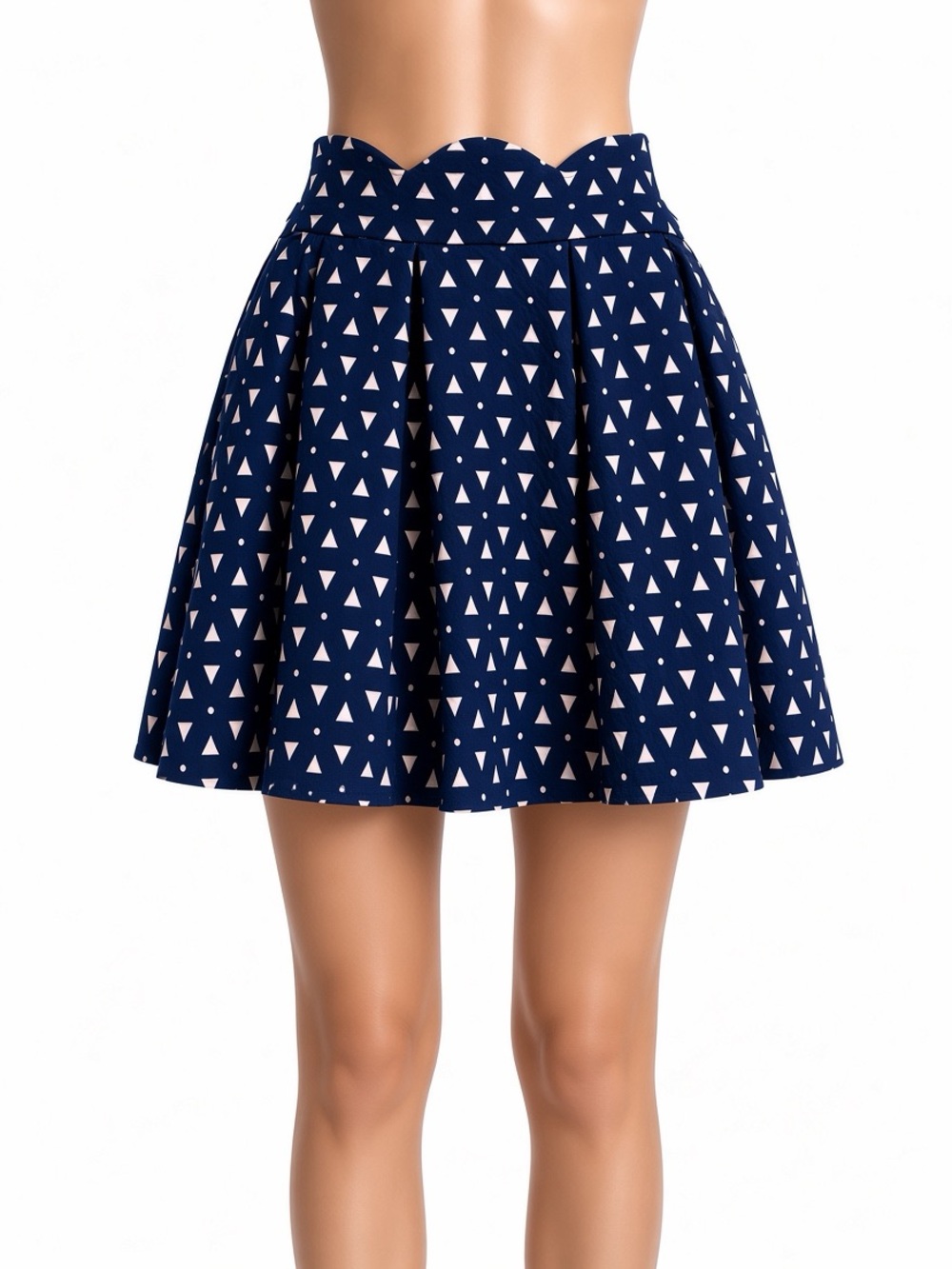 Alya Navy Blue Scalloped High Waist Pleated Mini Skirt M Blokette Geekchic Mint